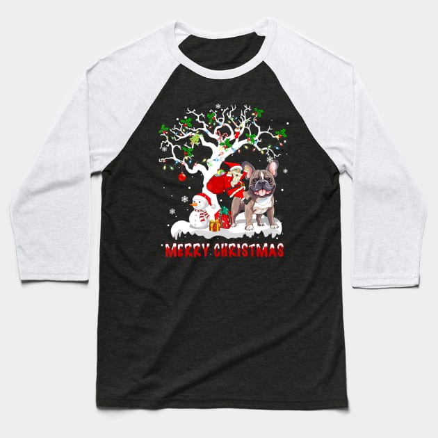 Christmas French Bulldog On Tree Santa French Bulldog Dog Baseball T-Shirt by Mitsue Kersting